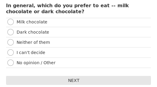 In general, which do you prefer to eat -- milk chocolate or dark chocolate?