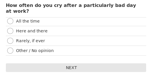 How often do you cry after a particularly bad day at work?